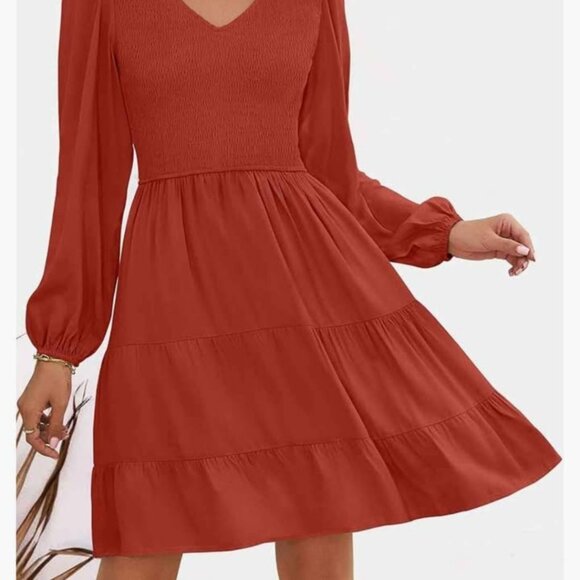 Zesica (Amazon) Dresses & Skirts - Women's Dress. Color: Rust/Orange. Size: XL. V-neck